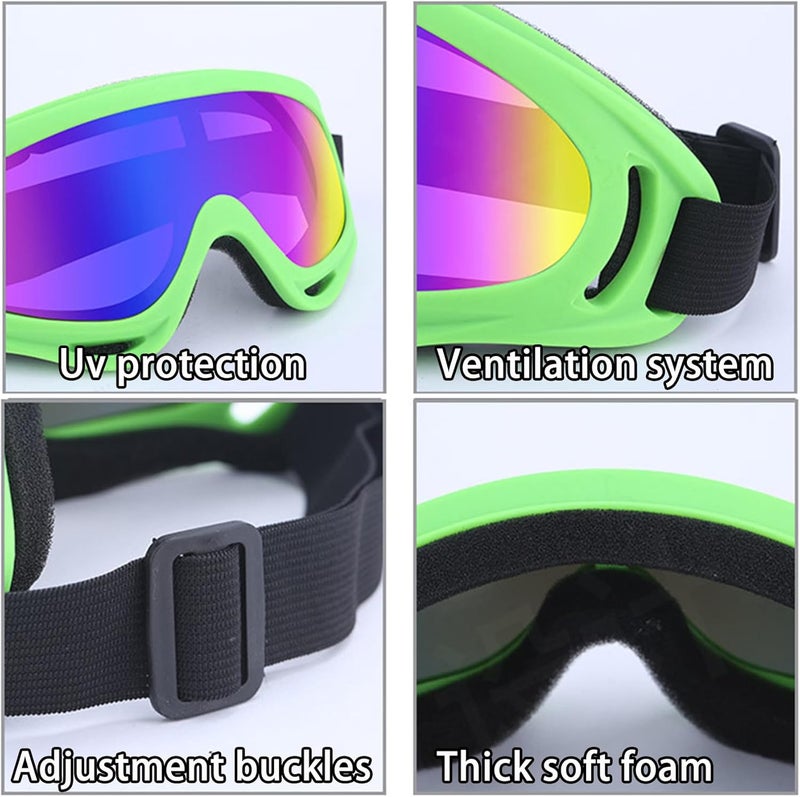 XILEDUO Ski Goggles Snowboard Goggles for Men Women Kids Winter Snow Windproof Sports Goggle Motorcycle ATV Glasses for Youth Adult Teens, UV Protection Foam Anti-Scratch Dustproof (Green) - Image 3